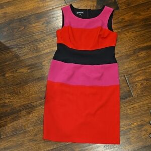 Jones New York Red and Pink Block Midi Dress
